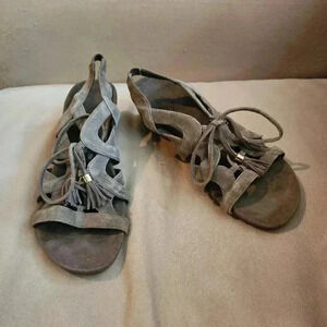 Vionic Kalie Wedge Sandal with Fringe Brown Greige Size 7